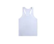 Men's Muscular Cut Bodybuilding Gym Vest Y-Back Tank Top - WHITE