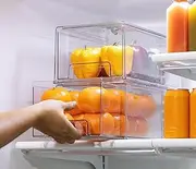 Epzia 1 x Large Clear Fridge Organiser Drawer - Stackable Pull-Out Storage for Kitchen, Freezer, Pantry & Home Organisation - Transparent Food Containers for Efficient Space Management (Transparent)
