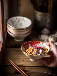 在飛比找松果購物優惠-日式風韻手繪瓷碗 精緻釉下彩 碗口5英寸 適用於家庭吃飯 (