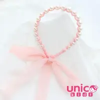 在飛比找momo購物網優惠-【UNICO】兒童 公主風珍珠蕾絲緞帶蝴蝶結花環髮帶/髮箍(