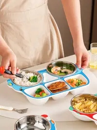 在飛比找松果購物優惠-卡通兒童餐盤禮盒裝304不鏽鋼分格嬰兒寶寶餐盤可愛造型分隔餐