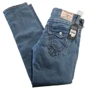 True Religion Geno Flap Big T Relaxed Slim Mens 33x32 Gentian Wash NWT