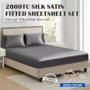 2000TC Silk Satin Fitted Sheet & Pillow cases Set Double Queen King (No Flat)