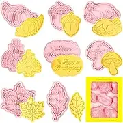 Crethinkaty Thanksgiving Cookie Cutter Set-8 Pieces Thanksgiving Cookie Cutters,Cookie Cutter Set for Autumn Fall.Pumpkin,Turkey,Acorn,Leaves,Mushroom Shaped Plastic Cookie Molds.