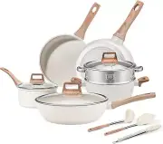 12Pcs Pots and Pans Set Nonstick Cookware Sets White Granite Induction Cookware