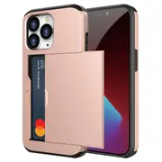 ZUSLAB iPhone 14 Pro Case Slide Armor Card Holder Protective Shockproof Hard Back Cover For Apple (2022) - Rose Gold