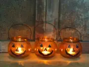 Jack O Lantern Pumpkins Candle Holder Tealights Primitive Halloween Decor Set 3