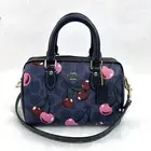Coach Mini Rowan xbody Bag Signature Canvas Cherry Print Gold/Denim Blue CY741
