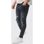 Mens Washed Black Skinny Fit Graffiti Ripped Jeans With Chain