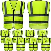 JenPen 10 Pieces Reflective Safety Vests with Pockets and Zipper, High Visibility Mesh Construction Vest for Men Women