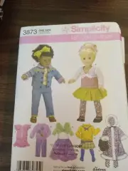 Simplicity pattern 3873 doll clothes for 18 inch dolls uncut