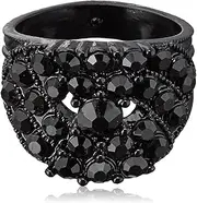 [GUESS] "Basic Jet and Silver Wide Band with Enamel and Stones Ring, Size 8 (89117094), Crystal, glass stone