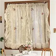 Purzen Vintage Lace Tier Curtains with Sheer Layer, Double Layer Short Window Curtains for Kitchen, Bathroom or Bedroom,1.5m Width x 1.0m Height
