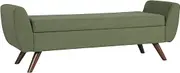 HomePop Modern Storage Bench with Wood Legs |Homepop Home Décor|Bench with Storage for Living Room & Bedroom - Olive Green Woven