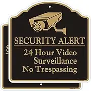 2Pack 24 Hour Video Surveillance Sign No Trespassing Waring Sign Security Alert 12x12 inch Reflective Aluminum Alloy CCTV Security Camera Signs