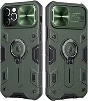 Mangix Compatible for iPhone 12 Pro Max Case, CamShield Armor with Slide Metal Camera Cover Impact-Resistant Bumpers Protective with Ring Kickstand for Apple iPhone 12 Pro Max 6.7" (Green)
