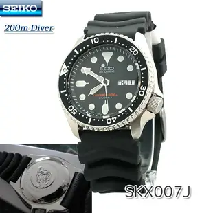 【金台鐘錶】SEIKO 精工200M機械錶-黑色 膠帶 水鬼(日本版) SKX007 SKX007J SKX007J1