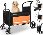 Petbobi Pet Stroller for Large Dogs - Pullable All Terrain Wagon Cart, Folding Dog Stroller, One-Foot Brake Wagons with Ramp, Easy for Medium Senior Pets to Get in and Out, Ideal for Walking, Orange