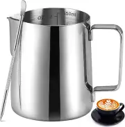 Milk Frothing Pitcher,12Oz Milk Frother Cup Stainless Steel Milk Steamer Cup,Cap