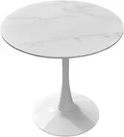 BRIBRION 80cm Tulip Round Dining Table Faux Marble White with Metal Leg Base Pedestal Small Space Kitchen Cafe Restaurant Indoor MDF