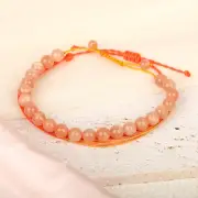 8mm SunStone Bracelet with Handmade Rope Bracelet Size Adjustable Natural Sto...