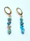 Natural Blue Turquoise Chips Gemstone Cluster Dangle Earrings Hooks