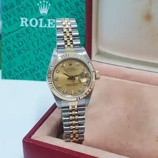 ROLEX勞力士 69173 Datejust 蠔式女錶 經典款式 金色十鑽面盤 錶徑26 自動上鍊 大眾當舖L642