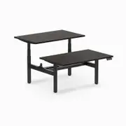 Desky Back to Back Burnished Wood Melamine Sit to Stand Desk 1200x750mm Matte Black Round Height Adjustable Leg