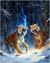 Animal Paint by Numbers Kit for Adults - DIY Roaring Tigers in Snowy Forest Painting on Canvas 16x20 Inches, Acrylic Paint Set, Suitable for Beginners, Wildlife Art for Home Decoration/Gifts
