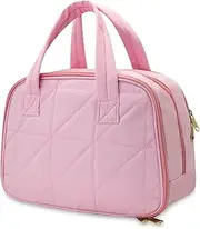 Travel Toiletry Bag, Large Capacity Makeup Organizer, Water-Resistant Make up Travel Bags, Cute Cosmetic Travel Bag with Handle, Hanging Case for Accessories, Cosmetics, Toiletries (Pink)