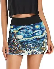 [RPLIFE] Starry Night Christmas Tree Sports Skirt, Women Skorts Shorts, Womens Skorts for Summer with Pockets Tummy Control