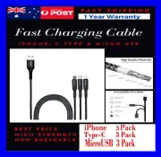 iPhone charging Type-C Micro USB cotton braided fast charging cable Pack of 3