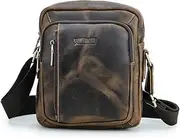 [CONTACTS] Crazy Horse Leather Small Messenger Bag for Men 7.6"x8.6" Crossbody Shoulder Bag Travel iPad Sling Purse Brown Side Bag, Dark Brown