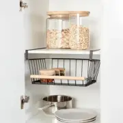 Wire and Wood Undershelf Basket Under Shelf Storage Organizer Kitchen Tools.