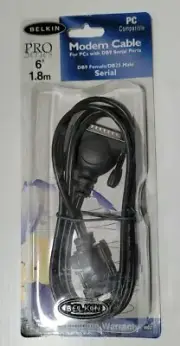 New BELKIN Modem Cable PC’s DB9 Serial Ports Pro Series 6’ 1.8m Female & Male