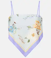 [Self-Portrait] Self-Portrait Floral linen and cotton crop top AU 14 blue