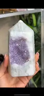 White Agate Amethyst Geode Tower