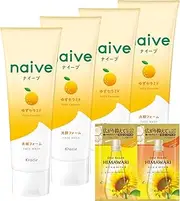 Naive Facial Cleansing Foam [Yuzu Ceramide Formulated] 4.6 oz (130 g) x 4 Pieces Set with Bonus | Highly Moisturizing