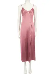 Pink Button Detail Midi Slip Dress