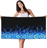 SAAKE Blue Flame Print Bath Towels Soft Skin Velvet Beach Towel Oversized Adults Quick Dry Lightweight
