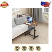 Adjustable Rustic Brown Overbed Table with Wheels - Mobile Laptop Stand
