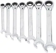 7Pcs Ratchet Spanner Set, Combination Wrenches Set, Fixed Head Ratchet Wrench Set with Storage Box, Fine Polished, universal for Home, Bike, Car Repairs