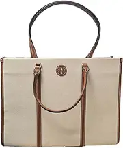 [Tory Burch] 155079 Blake Tan/Brown With Gold Hardware Canvas Women's Tote Bag, Tan, Large