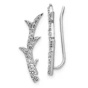 14k White Gold Real Diamond Ear Climber Earrings