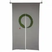 Cotton door curtain - Circle shape, white base with green pattern, From Japan