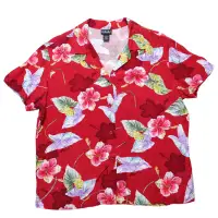 在飛比找蝦皮購物優惠-「富士鳥」古著 紅底開襟扶桑花夏威夷襯衫 花襯衫