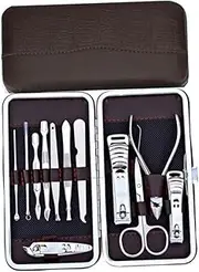 FRCOLOR Professional Manicure Tool Set 12 Pieces Stainless Steel Nail Care Kit for Grooming Pedicure