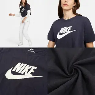 【NIKE 耐吉】短袖 NSW Essential 女款 短版 藍 白 大LOGO 寬鬆 純棉 短T 經典款(BV6176-015)