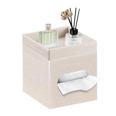 PU Leather Square Tissue Box Cover with Storage Tray,Modern Decorative Tissue...