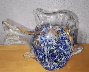 Art Glass Angel Fish With Light Blue, White, Clear Glass Paperweight
